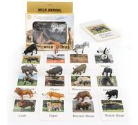 Figurine Animaux, 12 Pièces Jungle Zoo Animals Figurines, Safari Animal Figures Jouets avec Cartes Assorties, Mini Figurines d'animaux, Jouets Éducatifs pour Enfants, Cadeau Garçons et Filles