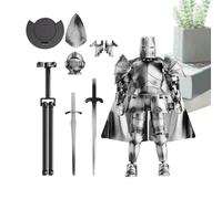 Figurine articulée de chevalier médiéval entièrement mobile avec tête rotative à 360°, design flexible réaliste, idéale pour un bureau, une table à manger, 14 x 13,2 cm, rouge, jaune, argent