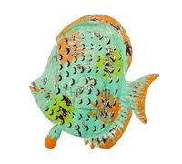 Figurine bougeoir d'un Poisson de Fer en Vert et Orange 32 x 9 x 31 cm