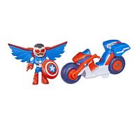 Marvel Iron Man et Ses Amis Extraordinaires, Figurine Captain America : Sam Wilson de 7,5 cm et véhicule Super Moto, Jouets de Super-héros, dès 3 Ans