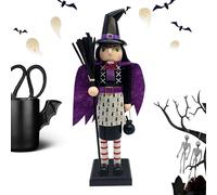 Figurine casse-noisette d'Halloween en bois 35,6 cm | Chat noir sorcière | Décoration de bureau pour bureau, adolescents, adultes, enfants, salon, chambre à coucher, table de chevet, bibliothèque