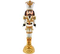 Figurine casse-noisette en céramique en forme de tambour, uniforme blanc/doré avec poils noirs, dimensions (L x l x H) : env. 9,5 x 9,5 x 35 cm