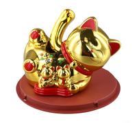 Figurine chat porte-bonheur à énergie solaire pour la chance et la prospérité dans les magasins et les bureaux (doré)