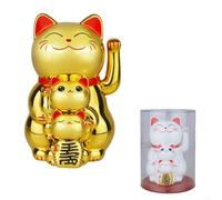 Figurine chat porte-bonheur à mouvement automatique à énergie solaire pour décoration de bureau joyeuse dans n'importe quel environnement (doré)