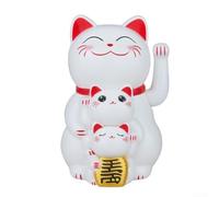 Figurine chat porte-bonheur agitant avec fonction d'énergie solaire pour décoration de maison ou de travail qui rayonne de joie et de chance (blanc)