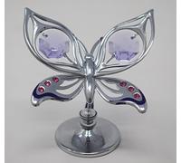 Figurine chromée Crystocraft de papillon et orchidée - Avec cristaux Swarovski - Cadeau, décoration