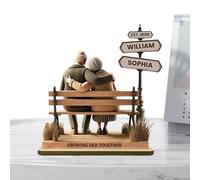 Figurine Couple Déco De Table - Modèle Vieillir Ensemble en Bois,Ornement Romantique Symbole d'amour Éternel pour Épouse Époux Et Famille