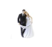 FIGURINE COUPLE MARIÉS BANDEROLE VIVE MARIÉS 13CM Noir / Blanc