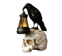Figurine Crâne de Corbeau,Décor Halloween Tête de Mort Corbeau | Sculpture Résine avec Lanterne Solaire, Décoration Halloween et Bureau pour Intérieur et Extérieur