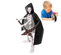 Figurine d'action en forme de tête de mort - Figurine articulée - Cape - Accessoire d'outils de combat - Matériau durable - Design détaillé - Sculpture de tête de mort avec décoration d'intérieur