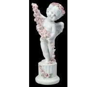 Figurine d'ange en forme de putte avec roses sur colonne - Chérubin - 22,5 cm - Décoration blanche