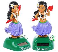 Figurine Danseuse Hawaïenne Solaire pour Tableau de Bord de Voiture Jouet Mignon avec Panneau Solaire Tête Qui Bouge Décoration pour Bureau Maison Chambre (Éventail Violet)