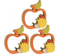 Figurine d'automne Décoration en bois Pomme avec hérisson 16,5×15cm Set de 3