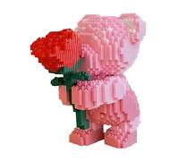 Figurine de Blocs de Construction Ourson pour la Saint-Valentin, Bouquet de Oursons en Blocs, Puzzle 3D DIY avec Rose, Modèle de Collection à Exposer pour Couple, Décoration de Bureau ou de Maison