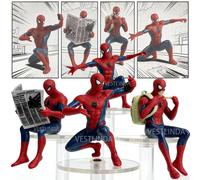 Figurine de bureau miniature Spider-Man, super-héros Marvel populaire, 7-9 cm, faite à la main, décoration, accessoires de jeu, collection Avengers, jouet cadeau 4PCS