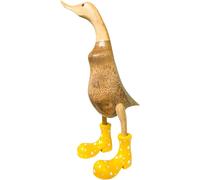 Figurine de canard en bois avec bottes en caoutchouc à pois, statues de canard debout amusantes, sculpture animale décorative en résine, artisanat de collection, ornement de jardin imperméable (jaune,