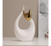 Figurine de chat assis décorative en céramique blanche et dorée,jolie statuette,décoration élégante,sculpture Animale,art,statue,ornement,décor moderne,cadeau pour les amoureux des chats