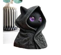 Figurine de chat avec capuche en résine - Mystérieuse sculpture de cape, ornement collectif intérieur pour bureau, étagère de bureau, décoration de tableau de bord | Gothique Halloween - Statue d'art