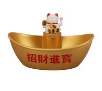 Figurine de Chat Chanceux, Fortune Cat Rangement Box Decoration Decoration Solar Solar Opperated Cat agitant Le Bras Assis sur Golden Logot (#D)