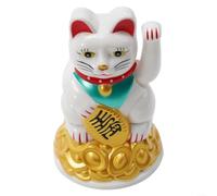 Figurine de chat chinois agitant la chance en or avec mouvement de patte gauche et pépite dorée, décoration Feng Shui fortune en plastique pour la maison ou le bureau, 11,4 cm (11,4 cm, blanc)