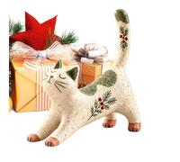 Figurine de chat de Noël en résine Sculpture d'animal de vacances Centre de | Statue de chat d'art populaire vintage pour la maison, le salon, la cheminée, l'entrée, la bibliothèque, le rebord de fenêtre
