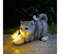 Figurine de chat décorative pour jardin, Décoration de jardin, Papillons Lampes solaires pour extérieur, Balcon Décoration de jardin, Layout Chat mignon Papillon Ornements en résine Lampes solaires