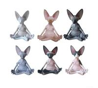 Figurine de chat en résine fabriquée à la main avec expression sereine pour la pratique du yoga, la méditation, la mise au point, la décoration de chambre zen (noir rose)