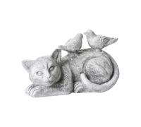 Figurine de Chat et Oiseaux Décorative Accessoire Extérieur en MgO Gris Kalela