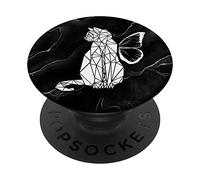 Figurine de chat, papillon, noir PopSockets PopGrip Adhésif