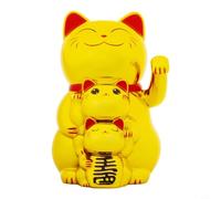 Figurine de chat porte-bonheur à énergie solaire - Famille de trois personnes - Figurine japonaise Maneki Neko avec bras agitant automatique - Décoration de chat porte-bonheur de style Tokyo pour