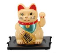 Figurine de chat porte-bonheur à énergie solaire Maneki Neko avec lingot doré, statue de chat Feng Shui pour décoration de tableau de bord de voiture, bureau (Wanliang-jaune)