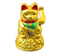 Figurine de chat porte-bonheur agitant, Maneki Neko doré avec lingot de richesse Feng Shui, statue qui fait signe à piles, décoration de maison, bureau, voiture, 16,5 cm (doré)