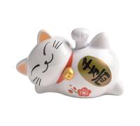 Figurine de chat porte-bonheur chinois à énergie solaire - Maneki Neko Fortune Feng Shui - Décoration pour voiture, tableau de bord, maison, bureau - ABS blanc (A)
