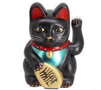 Figurine de chat porte-bonheur électrique agitant avec bras mobile, conçue pour une décoration de magasin prospère (noir)