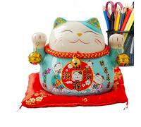 Figurine de chat porte-bonheur Maneki Neko - 11,4 cm de collection en céramique | Statue de fortune qui fait signe de la chance, de la prospérité et du succès pour l'entreprise, le magasin et la