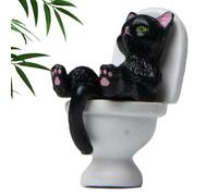 Figurine de chat pour , sculpture de chat drôle assis sur les décorations de toilettes, série de toilettes en PVC pour décoration de table à la maison, statue de chat noir amoureux des chats