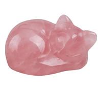 Figurine de Chat,Statue Décorative Chat en Cristal Rose Quartz de 3,8 cm (1,5") - Figurine Chat Endormi Porte-Bonheur pour Amoureux des Chats - Décoration Élégante pour Bureau, Salon ou Table