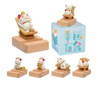 Figurine de chat surprise multifonction - Mignon et amusant - Argent riche - Chat mystère - Figurines d'action aléatoires et support de téléphone - Décoration de bureau - Cadeaux - (boîte unique)