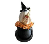 Figurine de chaudron de sorcière | Resin Halloween Witch Statue avec chapeau à balai et conception de fantômes | sculpture de polyrésine effrayante pour le manteau de chambre à coucher du plateau de t
