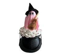 Figurine de chaudron de sorcière | Resin Halloween Witch Statue avec chapeau à balai et conception de fantômes | sculpture de polyrésine effrayante pour le manteau de chambre à coucher du plateau de t