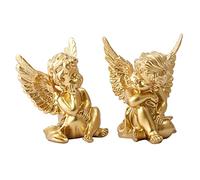 Figurine de chérubins Statue de chérubin en résine Sculpture décorative Bébé Ange Figurine de Jardin Miniature Or 2 pièces