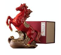 Figurine de cheval rouge Feng Shui chinois 2026 | Statue de cheval du zodiaque en céramique pour la richesse et la chance | Sculpture d'animal décorative pour la maison et le bureau - Avec élégante