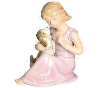 Figurine de chien StealStreet Moi et mon copain, fille en robe rose assise et c lin e