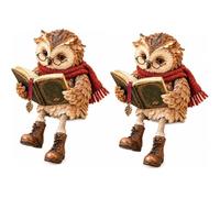 Figurine de Chouette lectrice, Statue de Chouette avec Lunettes et Livre (2PCS)
