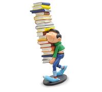 Figurine De Collection Gaston Portant Une Pile De Livres, Jaune/Doré, 25 cm
