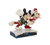 Figurine de collection Mickey et Minnie patin à glace en Résine aspect bois - Hauteur 12 cm - Largeur 18 cm - Profondeur 7 cm