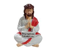 Figurine de compagnon de bureau en résine de Jésus - Panneau « Je suis toujours avec toi » | Statue de jésus-Christ au design assis, décoration pour tableau de bord de voiture, décoration de table