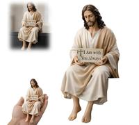 Figurine de compagnon de bureau en résine peinte à la main « I Am with You Always », petite figurine de Jésus pour décoration de table chrétienne, maison, bureau, cadeaux religieux