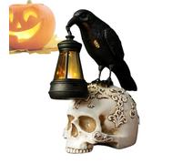Figurine De Crâne De Corbeau - Statue Gothique En Résine, Lanterne Solaire, Squelette D'Halloween | Décoration D'oiseau Effrayante, Fête À Thème, Ambiance Angoissante, Décoration De Porche, Jardin, Ac
