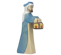 Figurine de crèche en bois - Berger avec lampe - Ht 13,5cm